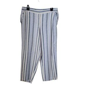 Chico's Size 2 (L/12) Blue White Striped Linen Blend Pull-On Summer Pants